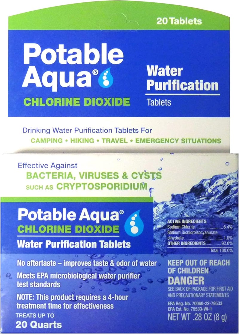 Potable Aqua Chlorine Dioxide Water Purification Tablets - 20 Count - Image 1